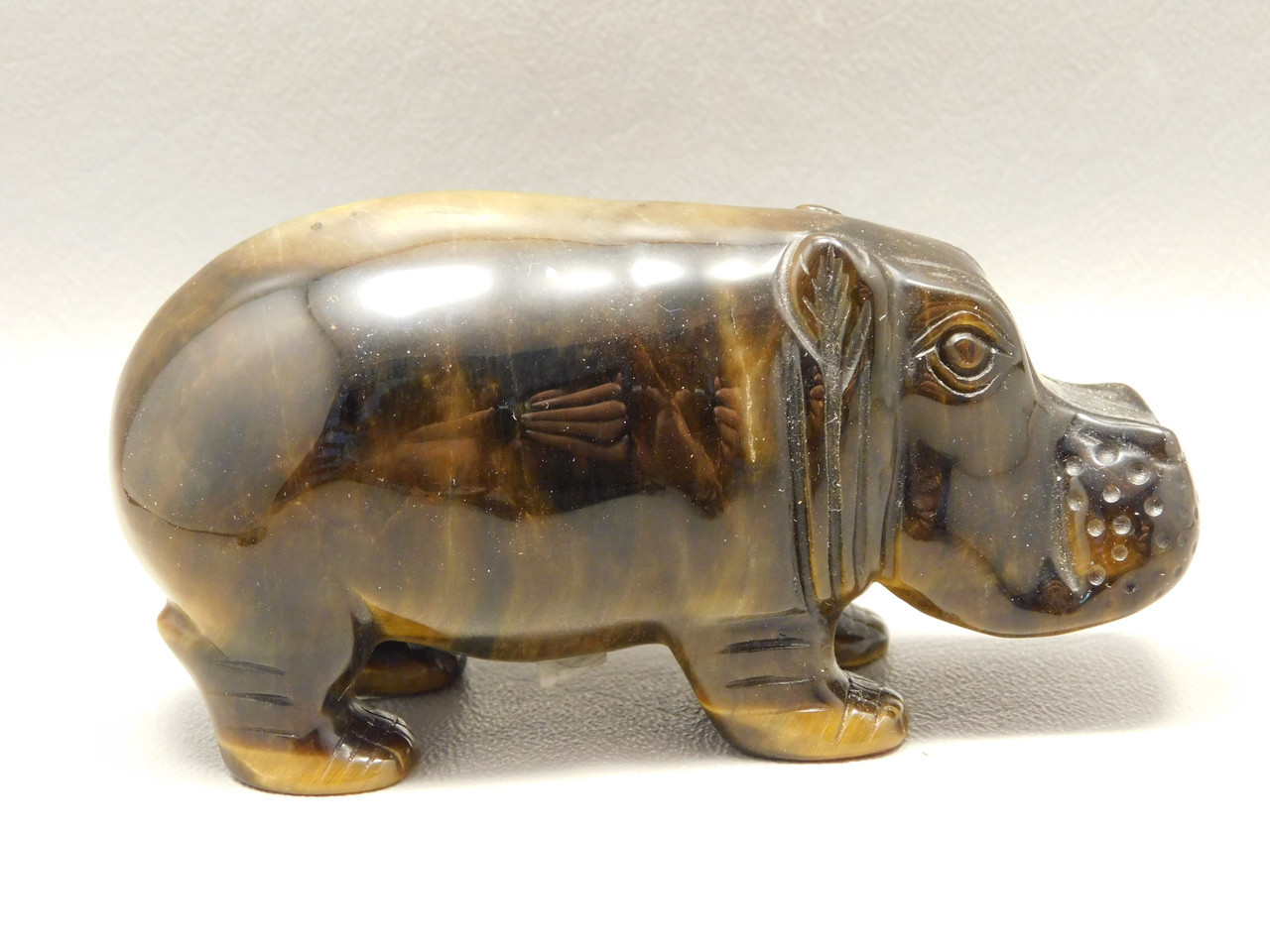 Hippopotamus Figurine Tiger-eye 4 inch Animal Carving Totem #O506