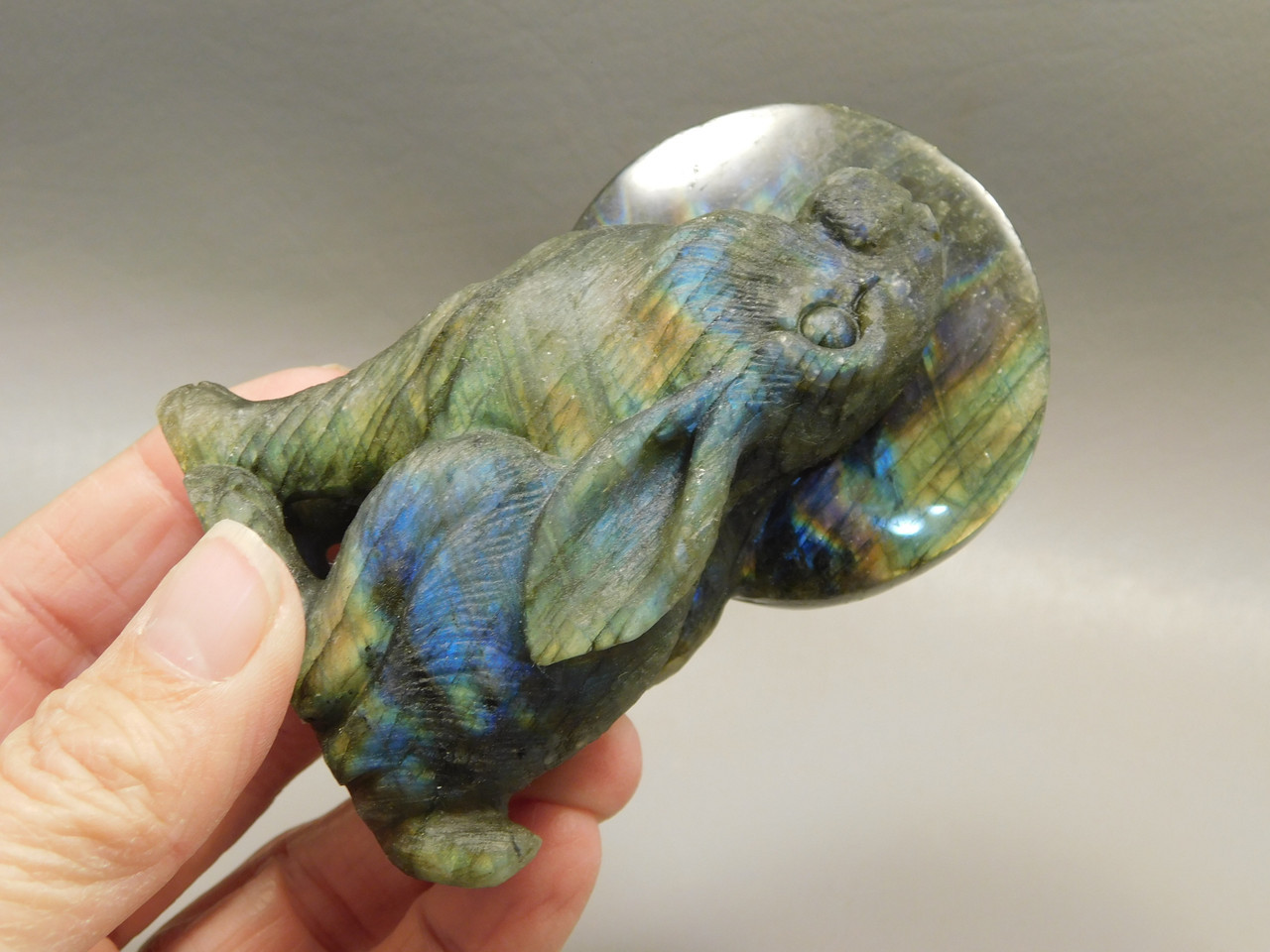 Rabbit Figurine Labradorite 3.3 inch Gemstone Animal Carving #O254