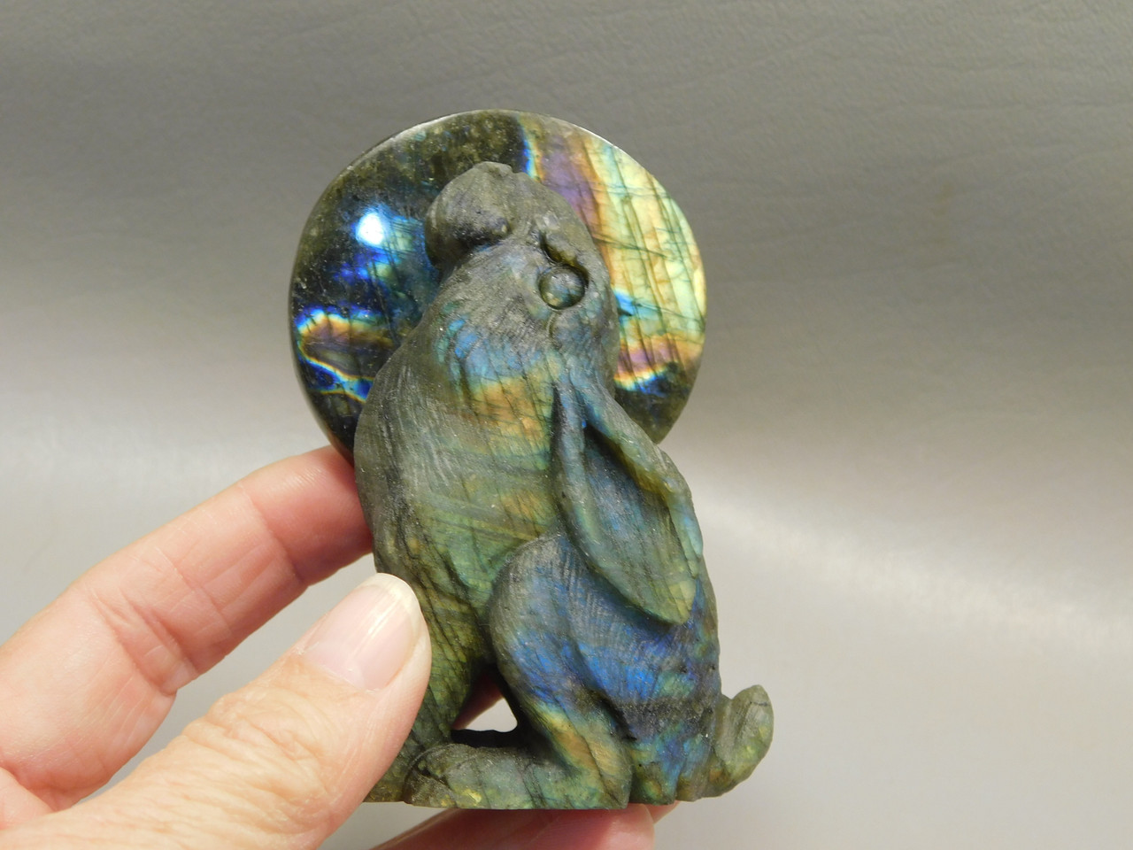 Rabbit Figurine Labradorite 3.3 inch Gemstone Animal Carving #O254