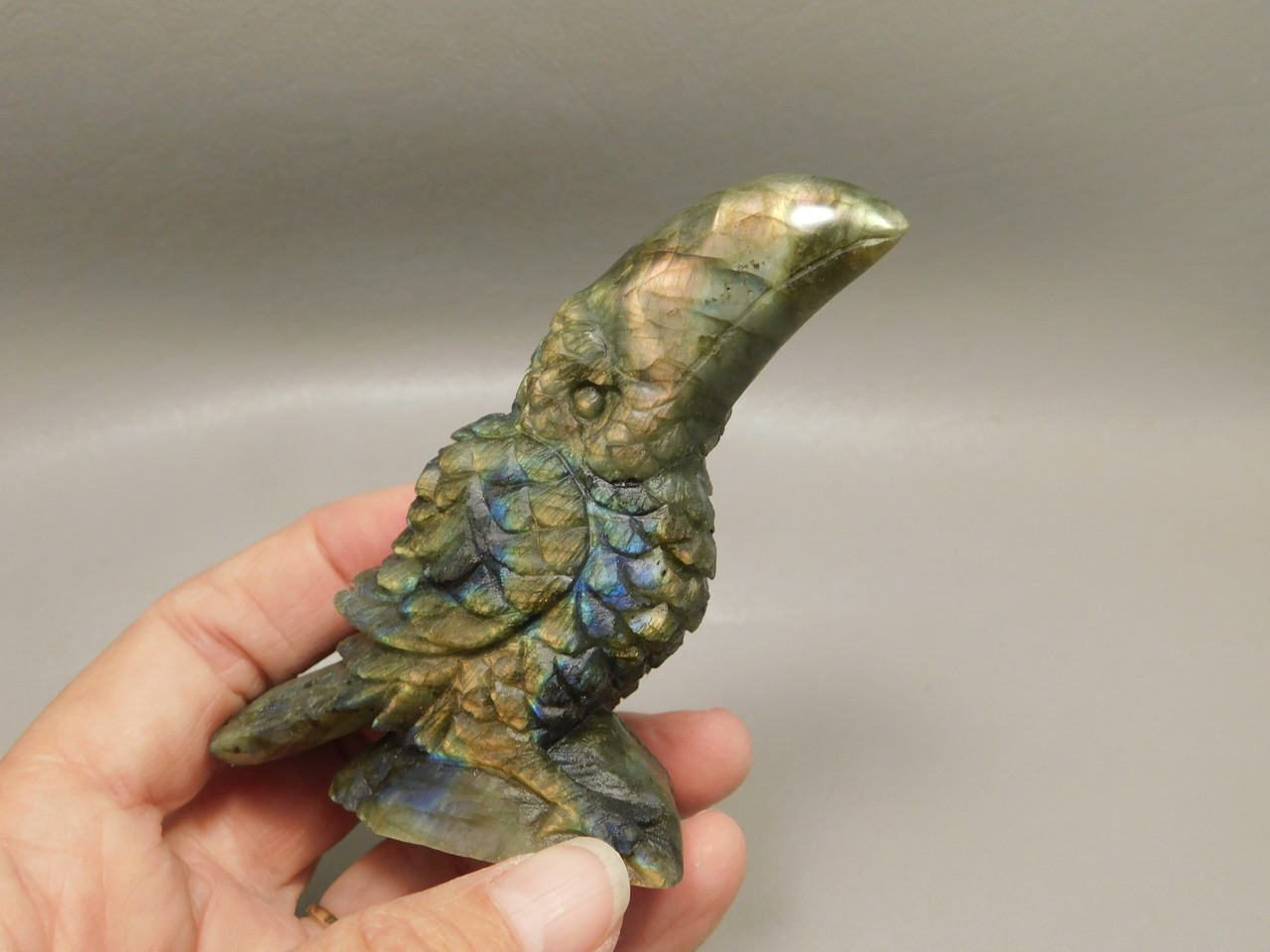 Toucan Bird Figurine Labradorite Polished Rock Healing Stone #O1