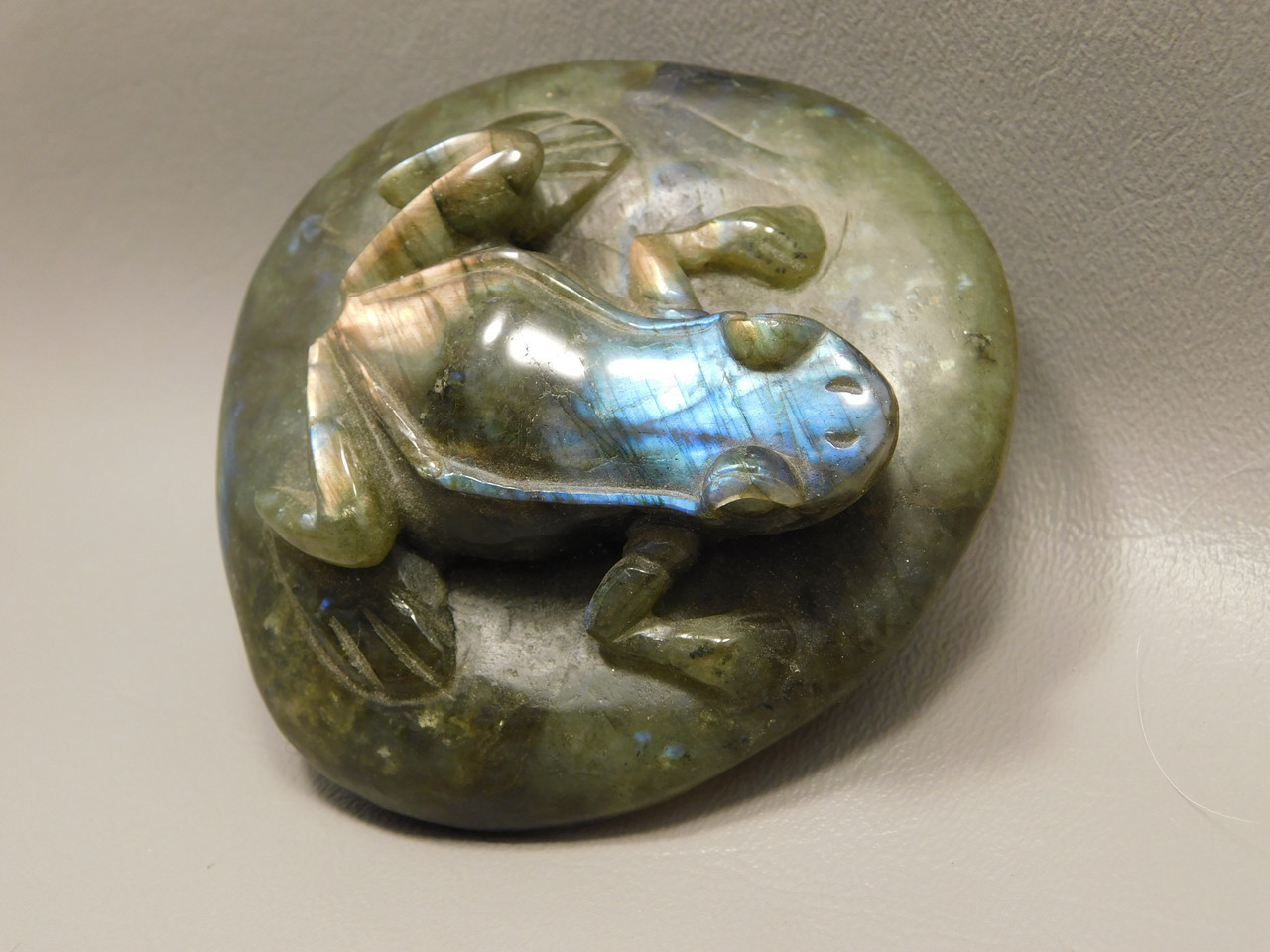 Frog Figurine Labradorite Carved Rock 3.25 inch Stone Animal #O68