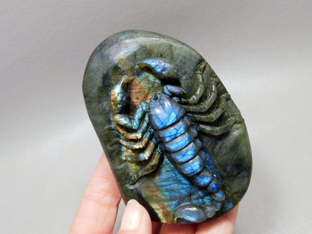 Scorpion Figurine Animal Carving Labradorite Polished Rock #O11