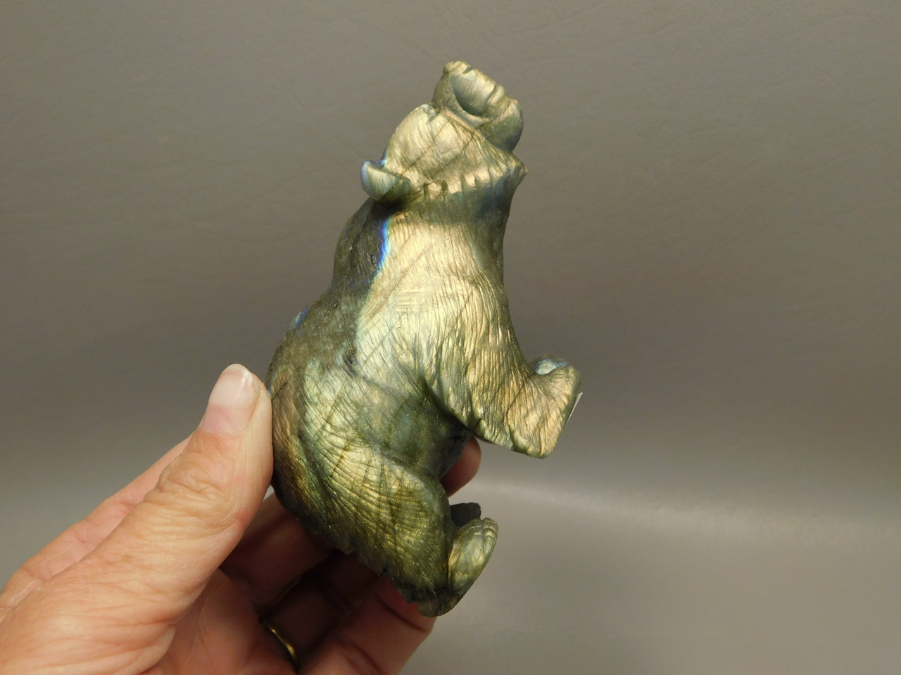 Bear Figurine Labradorite 3.6 inch Animal Fetish Stone Carving #O58