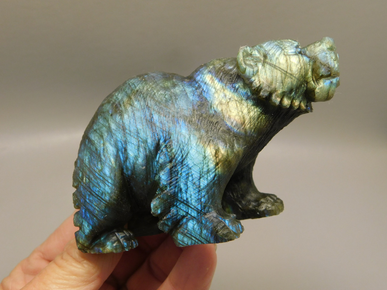 Bear Figurine Labradorite 3.5 inch Animal Fetish Stone Carving #O57