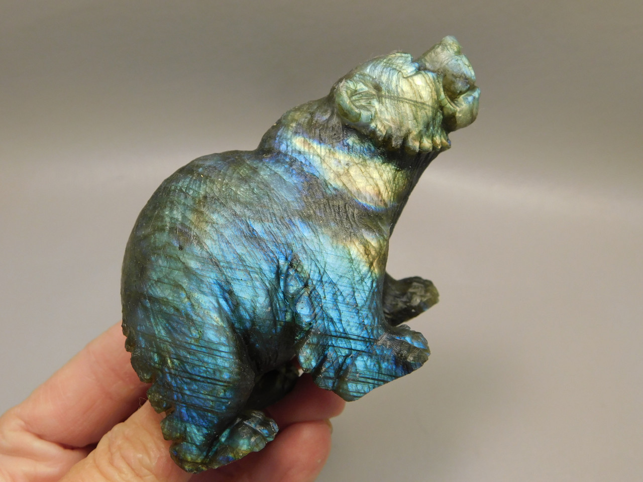 Bear Figurine Labradorite 3.5 inch Animal Fetish Stone Carving #O57