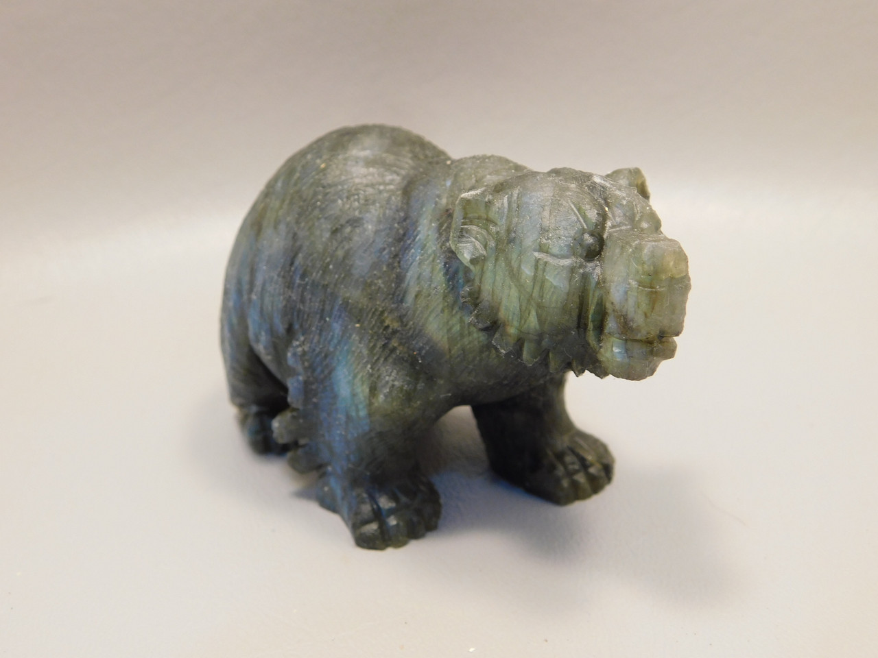 Bear Figurine Labradorite 3.5 inch Animal Fetish Stone Carving #O57