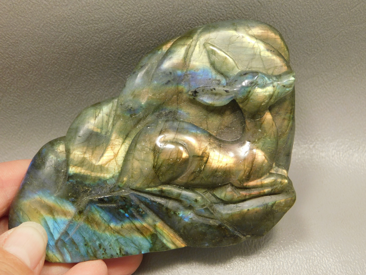 Deer Gemstone Animal Carving Labradorite Polished Rock #O881