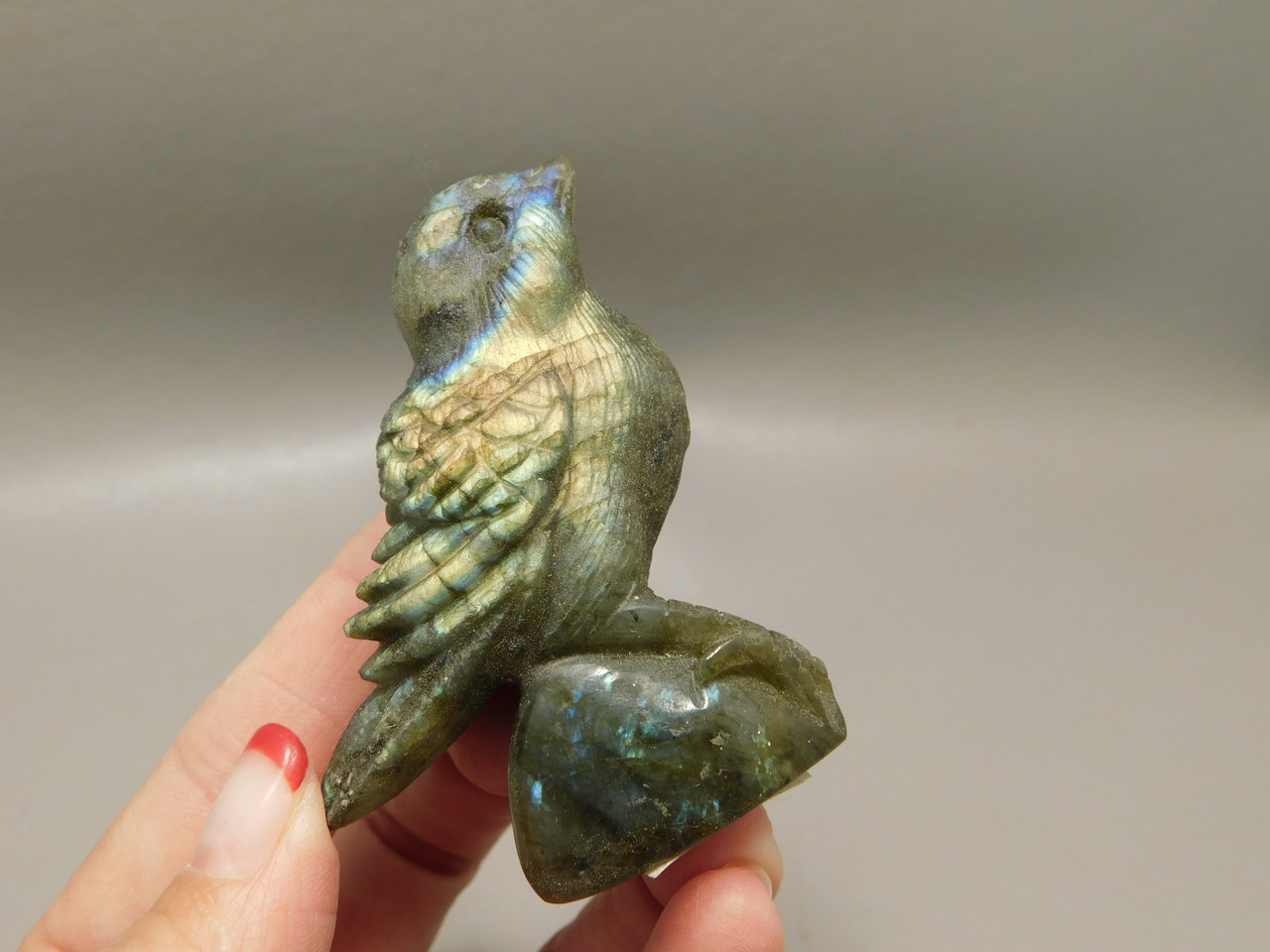 Bird Figurine Labradorite Hand Carved 2.5 inch Gemstone Animal Fetish #O1