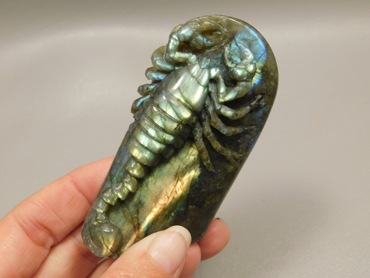 Scorpion Figurine Animal Carving Labradorite Polished Rock Fetish #O4