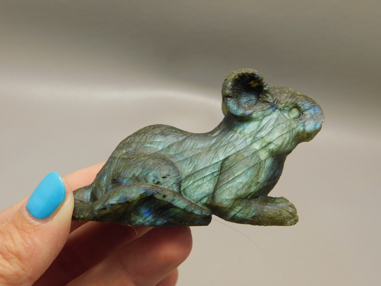 Mouse Labradorite Hand Carved 2.9 inch Gemstone Animal Totem #O274