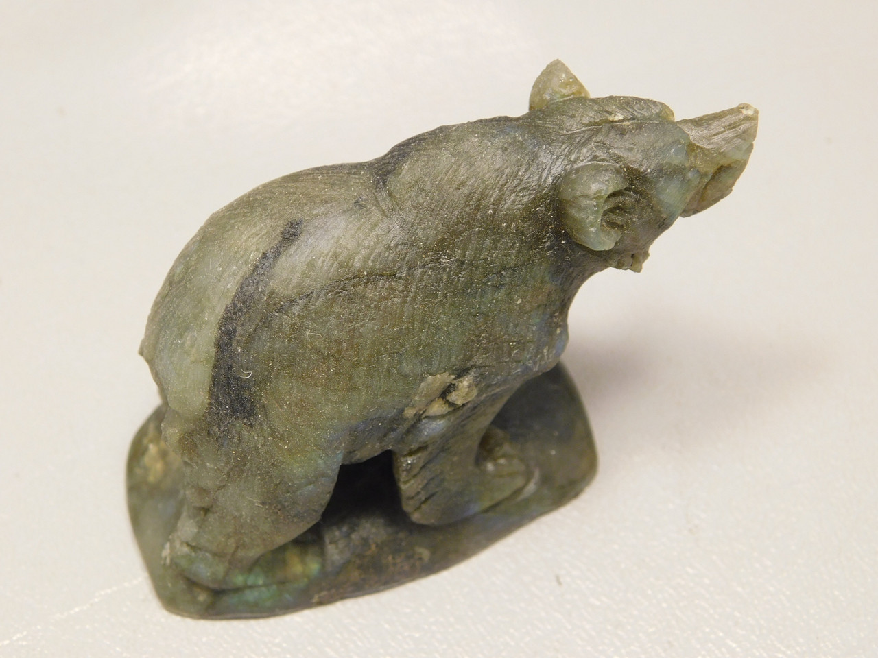 Bear Fetish Labradorite Polished Stone Carving Figurine #O40