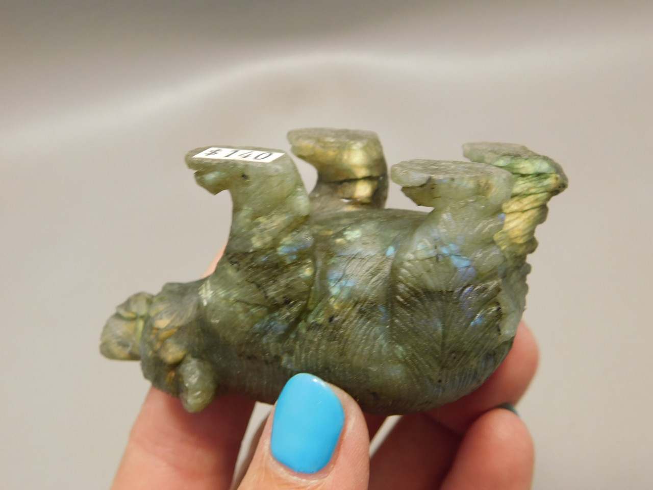 Bear Fetish Labradorite 2.75 inch Animal Stone Carving Figurine #O5