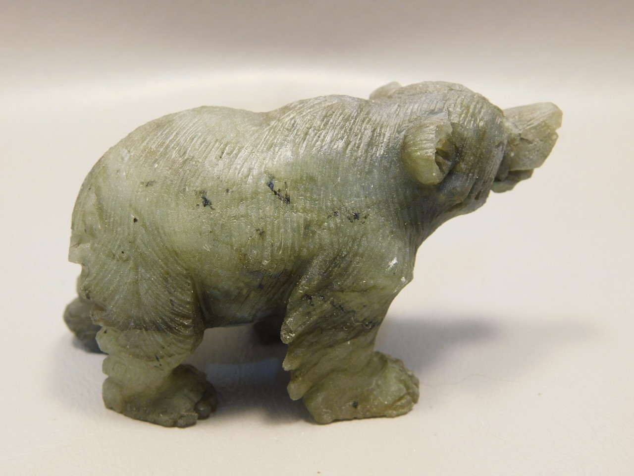Bear Fetish Labradorite 2.75 inch Animal Stone Carving Figurine #O5