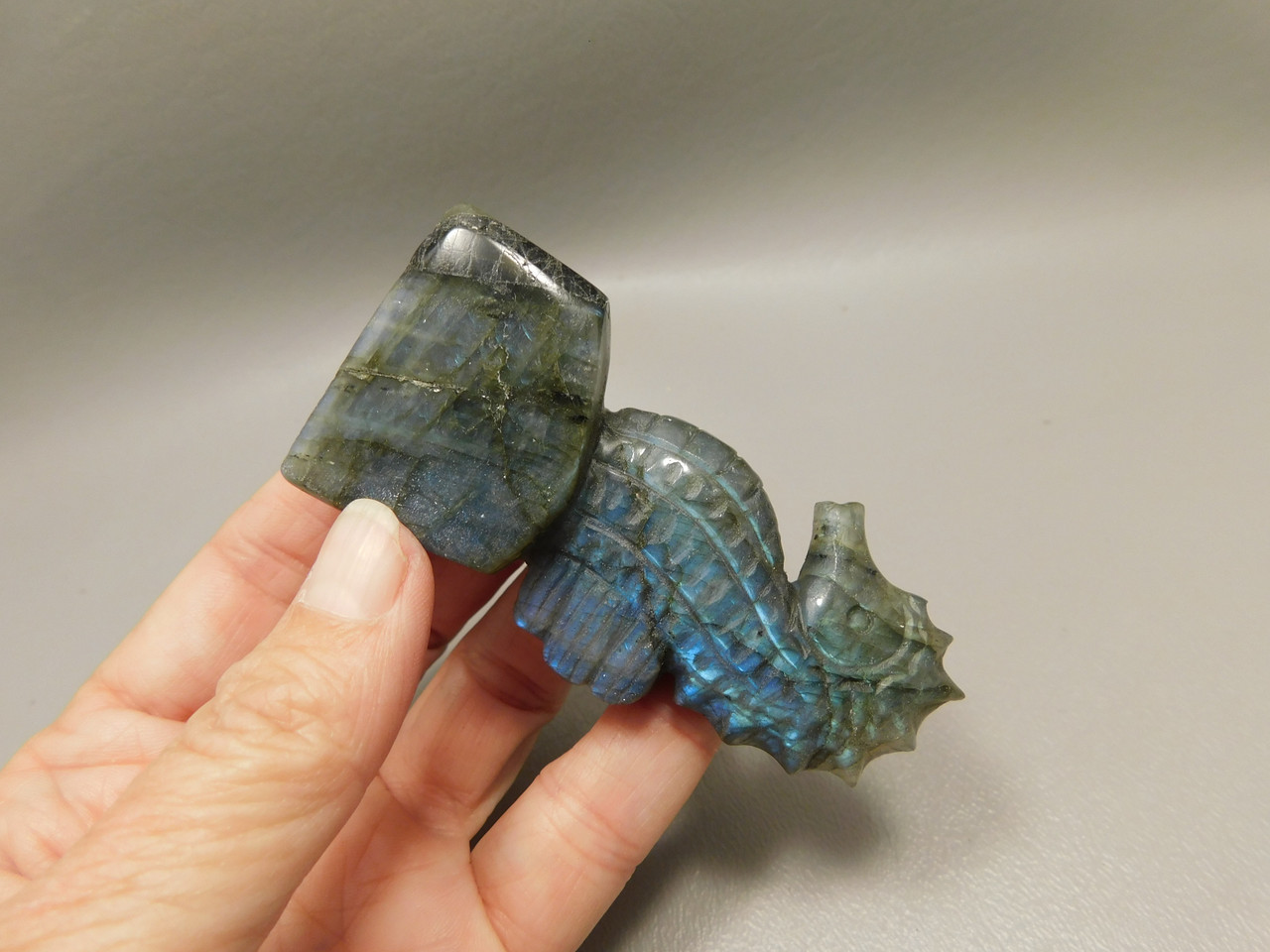 Seahorse Figurine Labradorite Gemstone Animal 3.18 inch Carving #O336