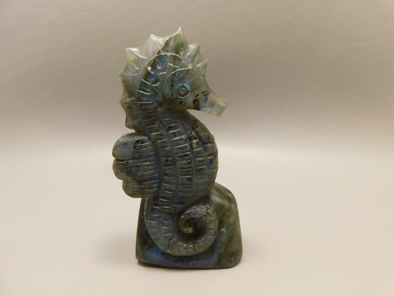 Seahorse Figurine Labradorite Gemstone Animal 3.18 inch Carving #O336