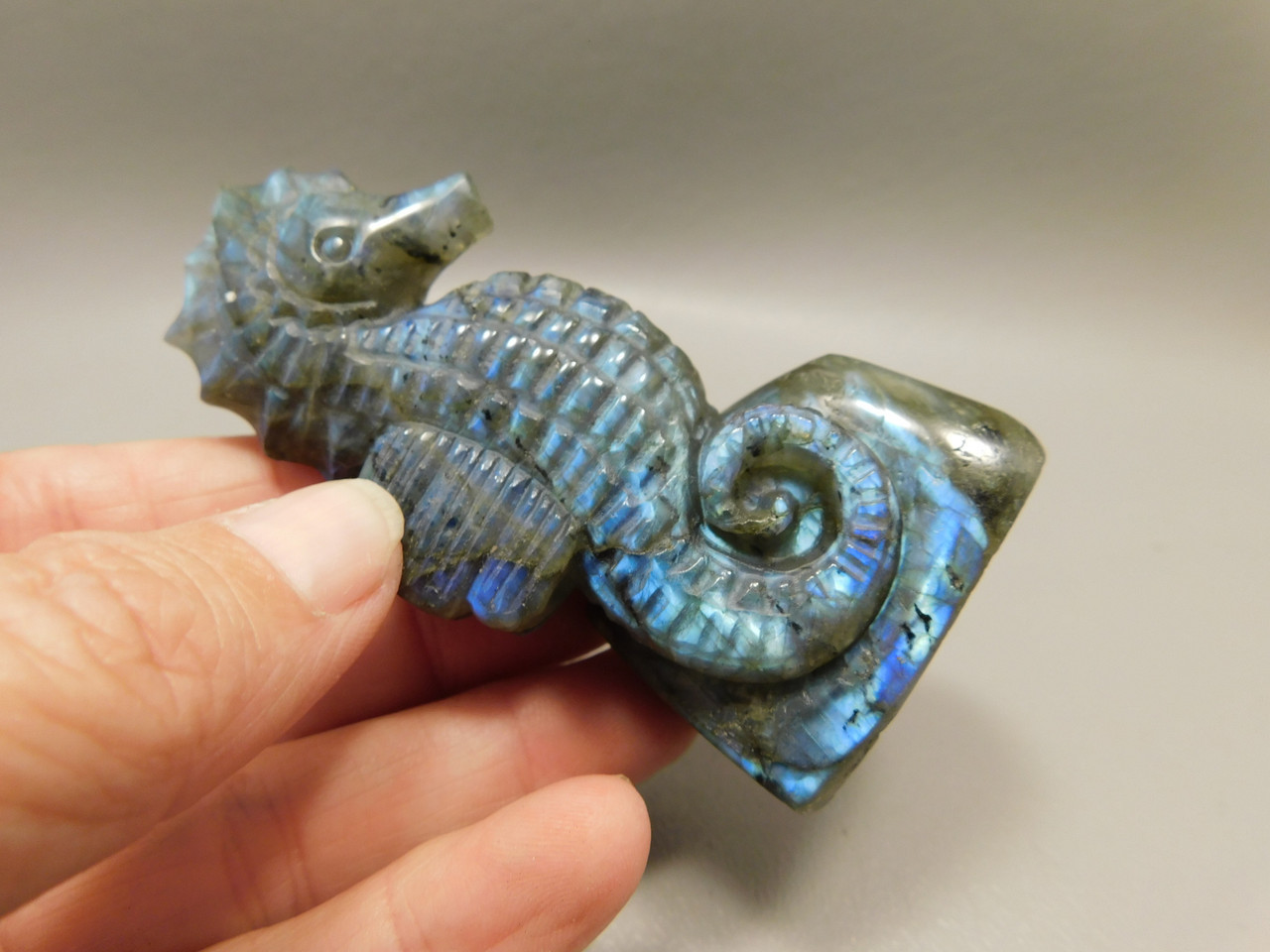 Seahorse Figurine Labradorite Gemstone Animal 3.18 inch Carving #O336