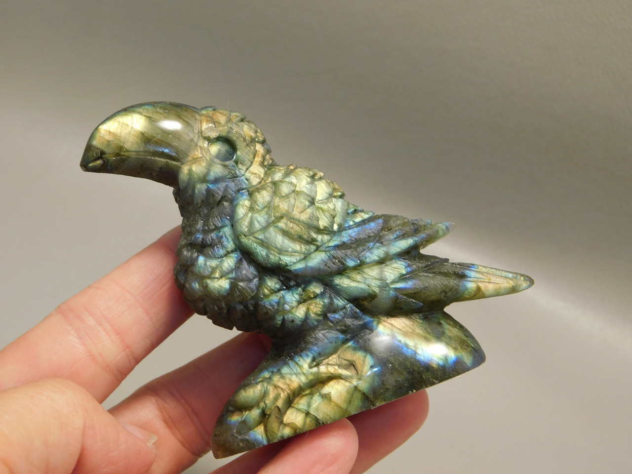 Toucan Bird Figurine Labradorite Polished Rock Healing Stone #O2