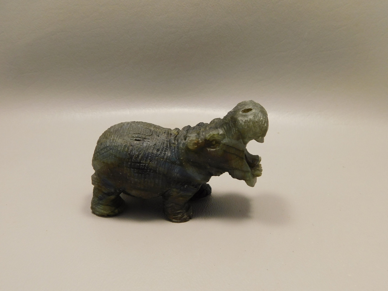 Hippopotamus Figurine Labradorite Carved 3 inch Stone Animal #O91