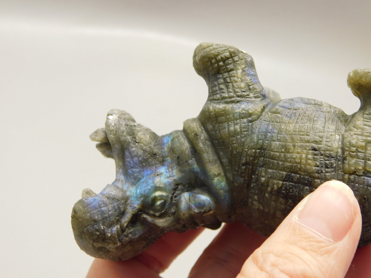 Hippopotamus Figurine Labradorite Carved 3.25 inch Stone Animal #O11