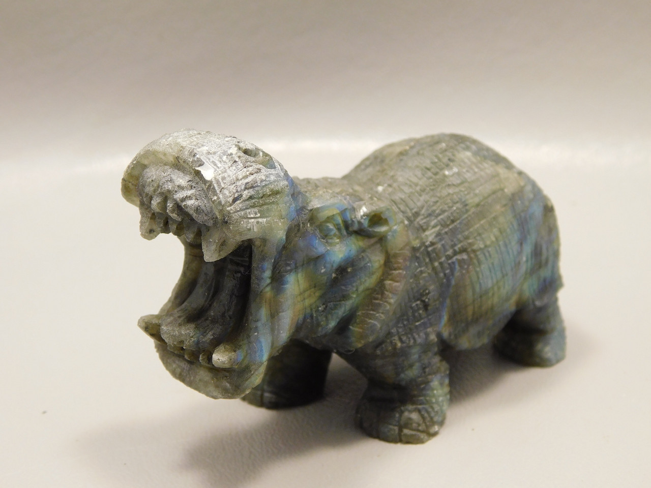 Hippopotamus Figurine Labradorite Carved 3.25 inch Stone Animal #O11