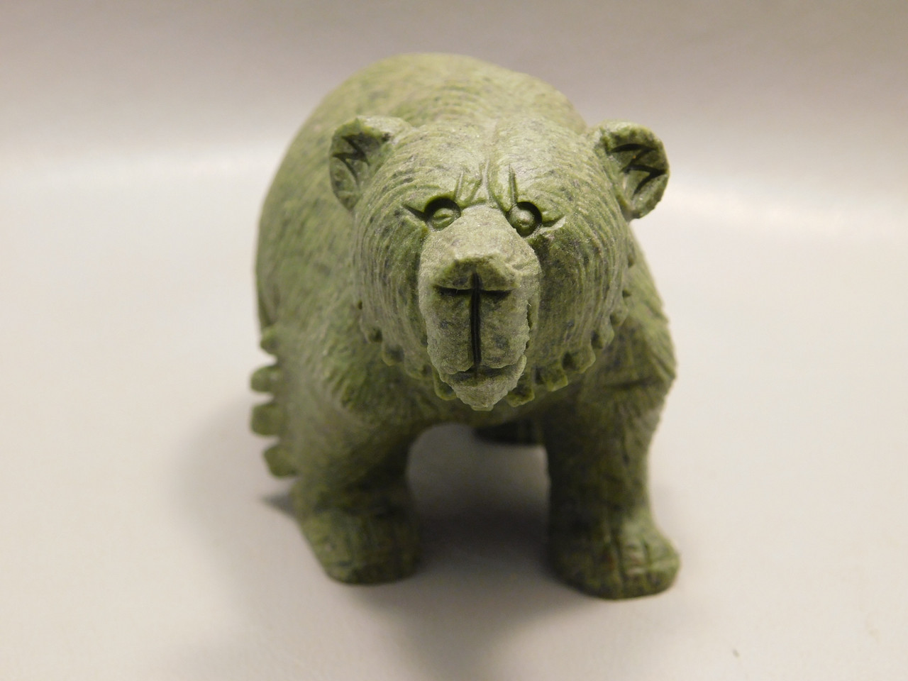 Bear Figurine Green Gemstone Animal Carving Verdite 4 inch #O33