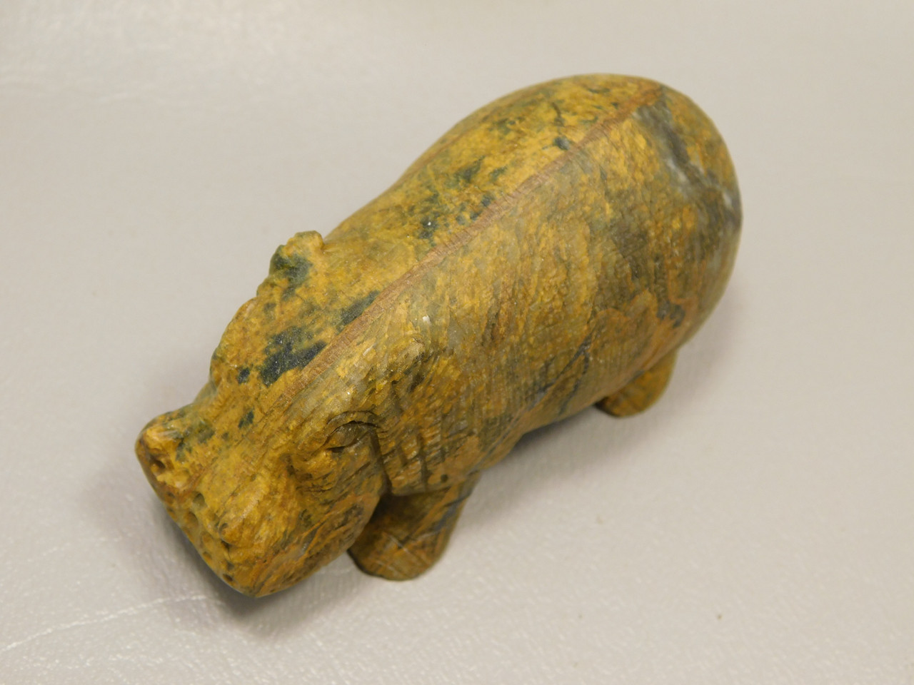 Hippopotamus Figurine Tiger-eye 2.9 inch Animal Carving Totem #O376
