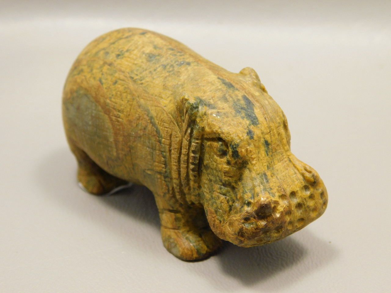 Hippopotamus Figurine Tiger-eye 2.9 inch Animal Carving Totem #O376