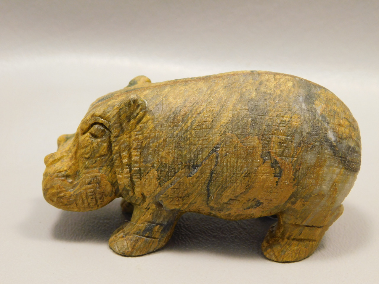 Hippopotamus Figurine Tiger-eye 2.9 inch Animal Carving Totem #O376