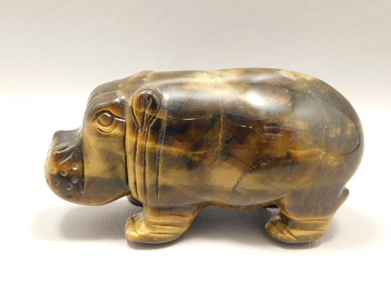 Hippopotamus Figurine Tiger-eye 3 inch Animal Carving #O504