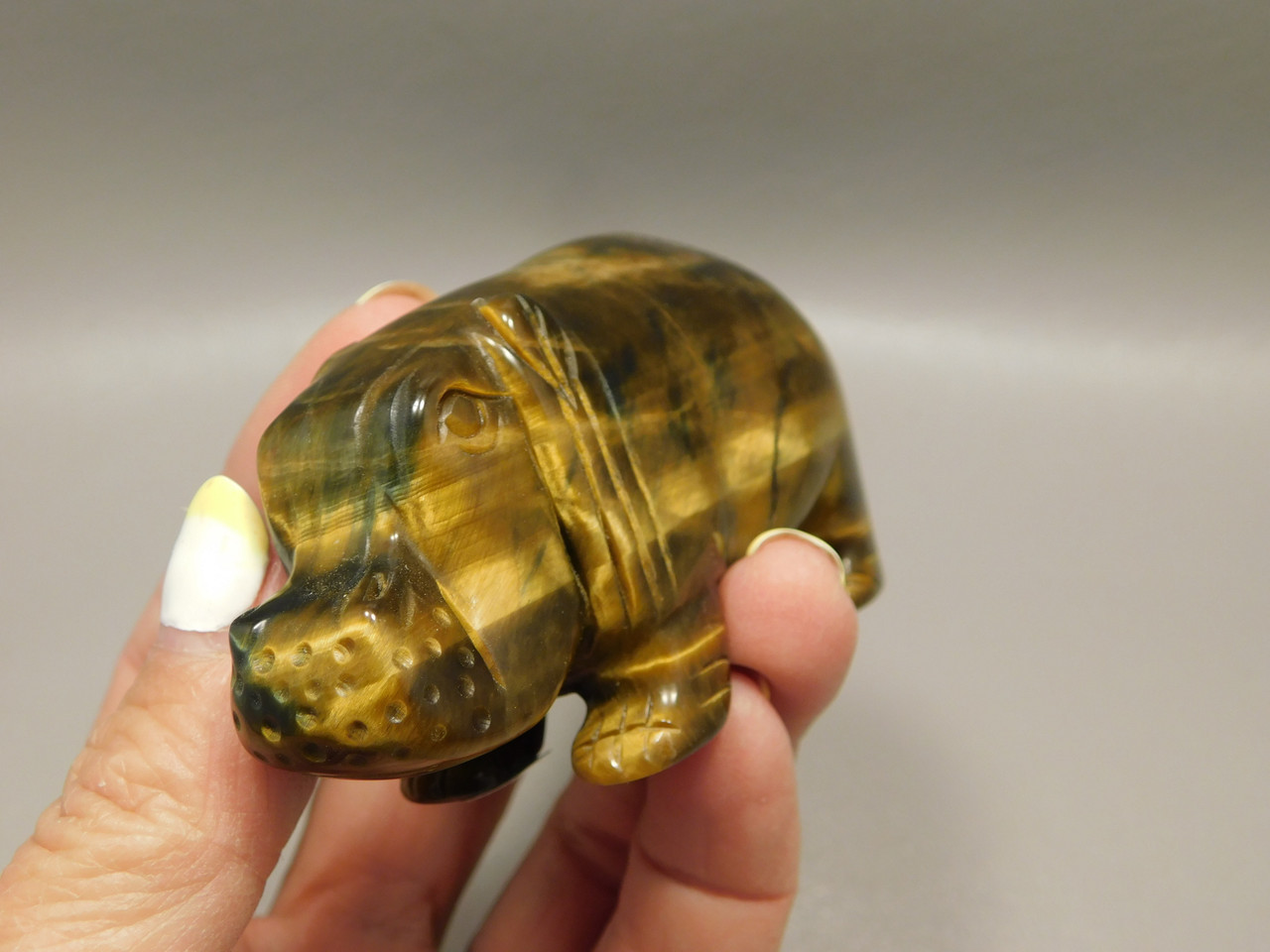 Hippopotamus Figurine Tiger-eye 3 inch Animal Carving #O504