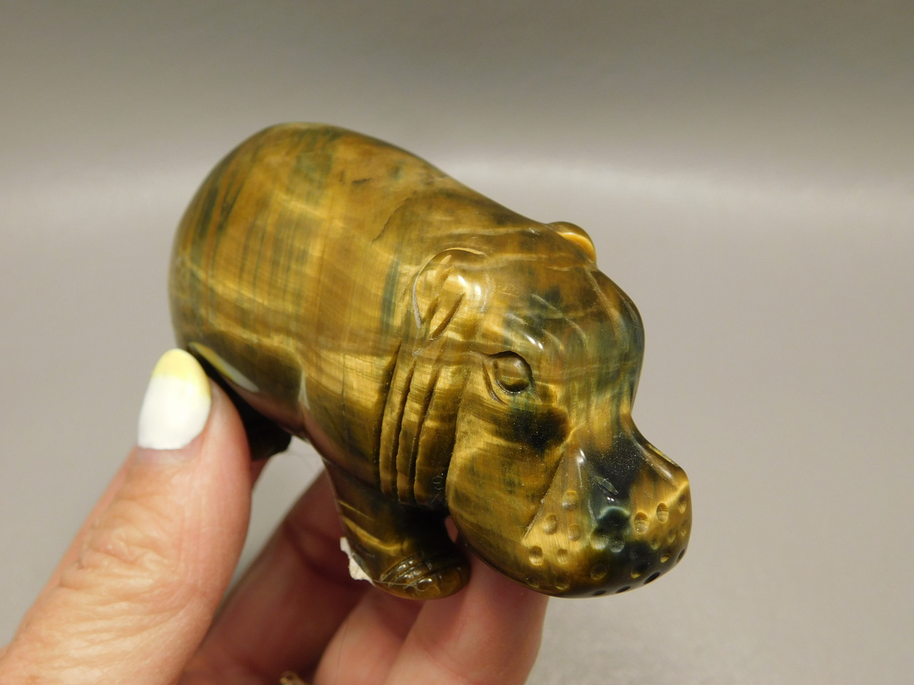 Hippopotamus Figurine Tiger-eye 3 inch Animal Carving #O504