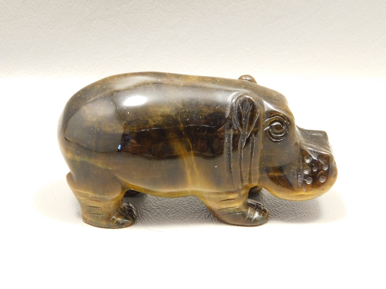 Hippopotamus Figurine Tigereye 3.1 inch Animal Carving Totem #O372