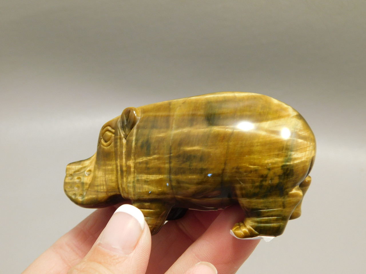 Hippopotamus Figurine Tigereye 3.1 inch Animal Carving Totem #O372