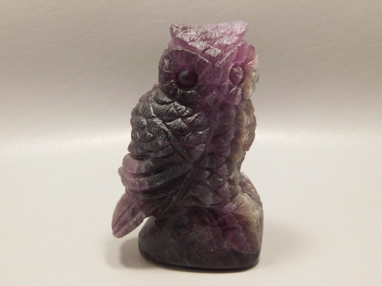 Owl Figurine Gemstone Animal Carving Purple Fluorite #O426
