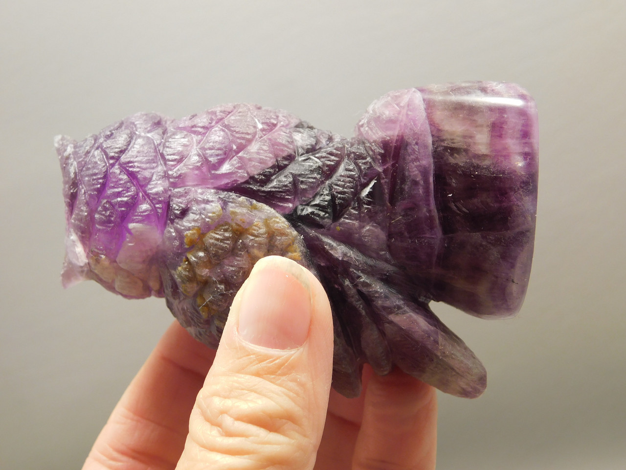 Owl Figurine Gemstone Animal Carving Purple Fluorite #O4