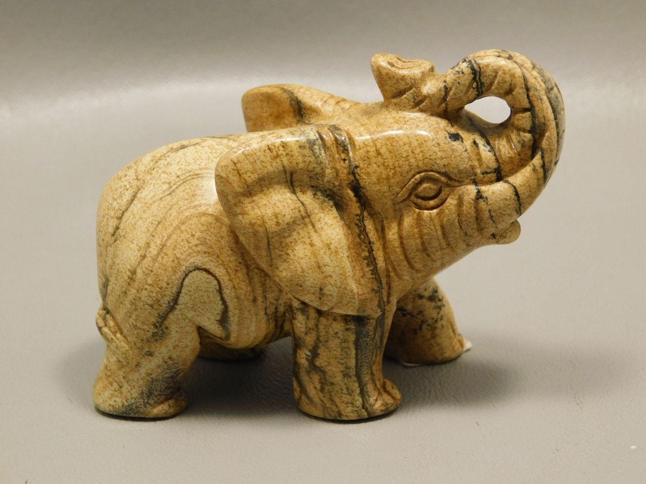 Elephant Figurine Kalahari Picture Jasper Animal Carving #O152