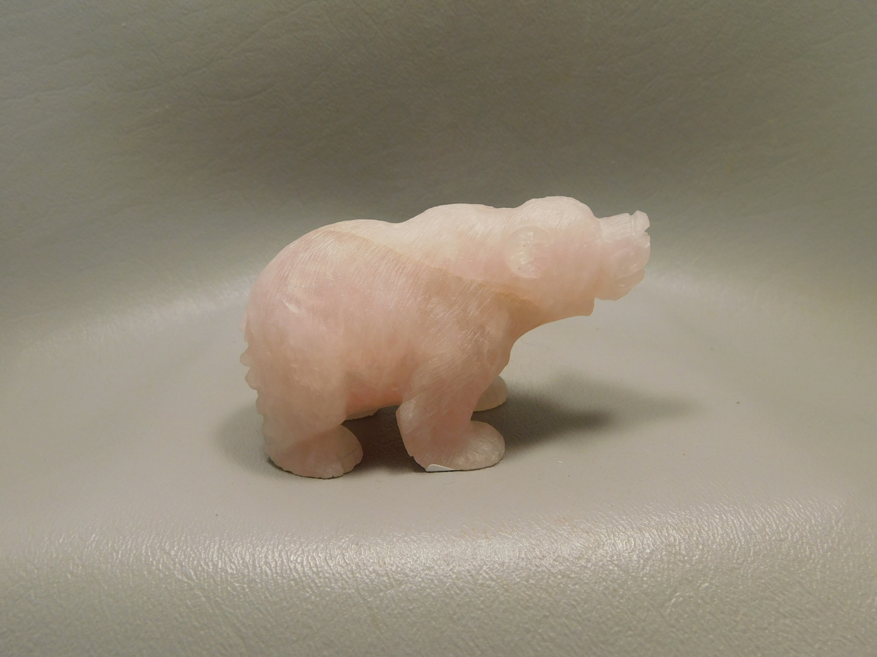 Bear Figurine Gemstone Animal Carving Rose Quartz 3 inch #O67