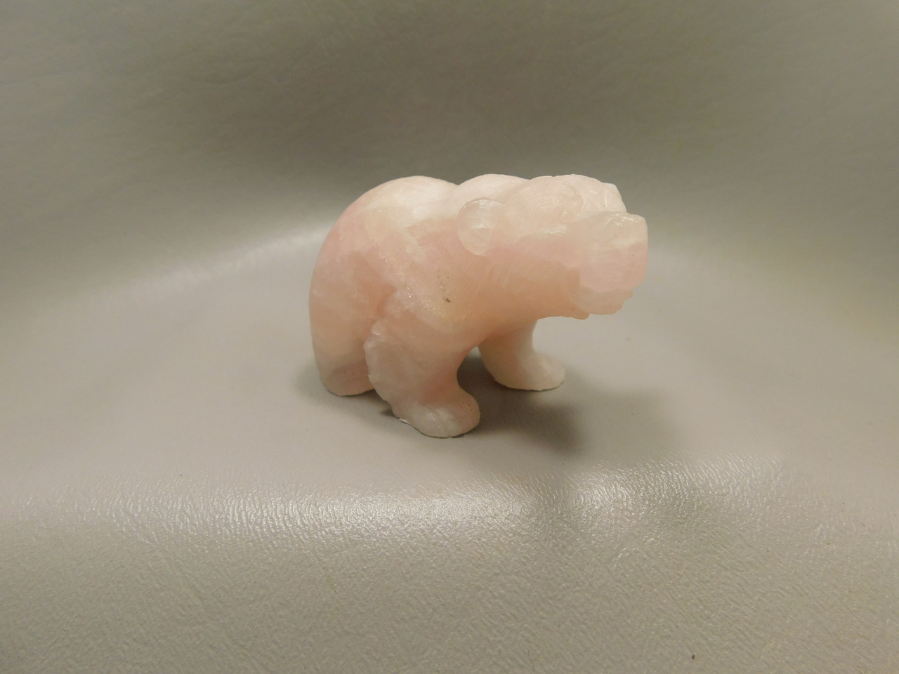 Bear Figurine Gemstone Animal Carving Rose Quartz 3 inch #O69