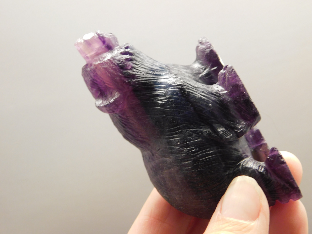 Bear Figurine Gemstone Animal Carving Purple Fluorite #O551