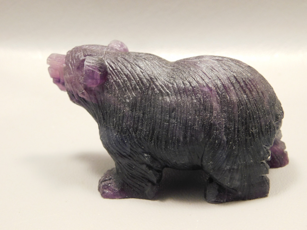 Bear Figurine Gemstone Animal Carving Purple Fluorite #O551