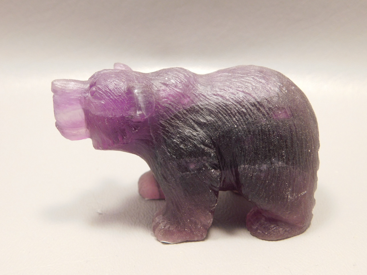 Bear Figurine Gemstone Animal Carving Purple Fluorite #O43