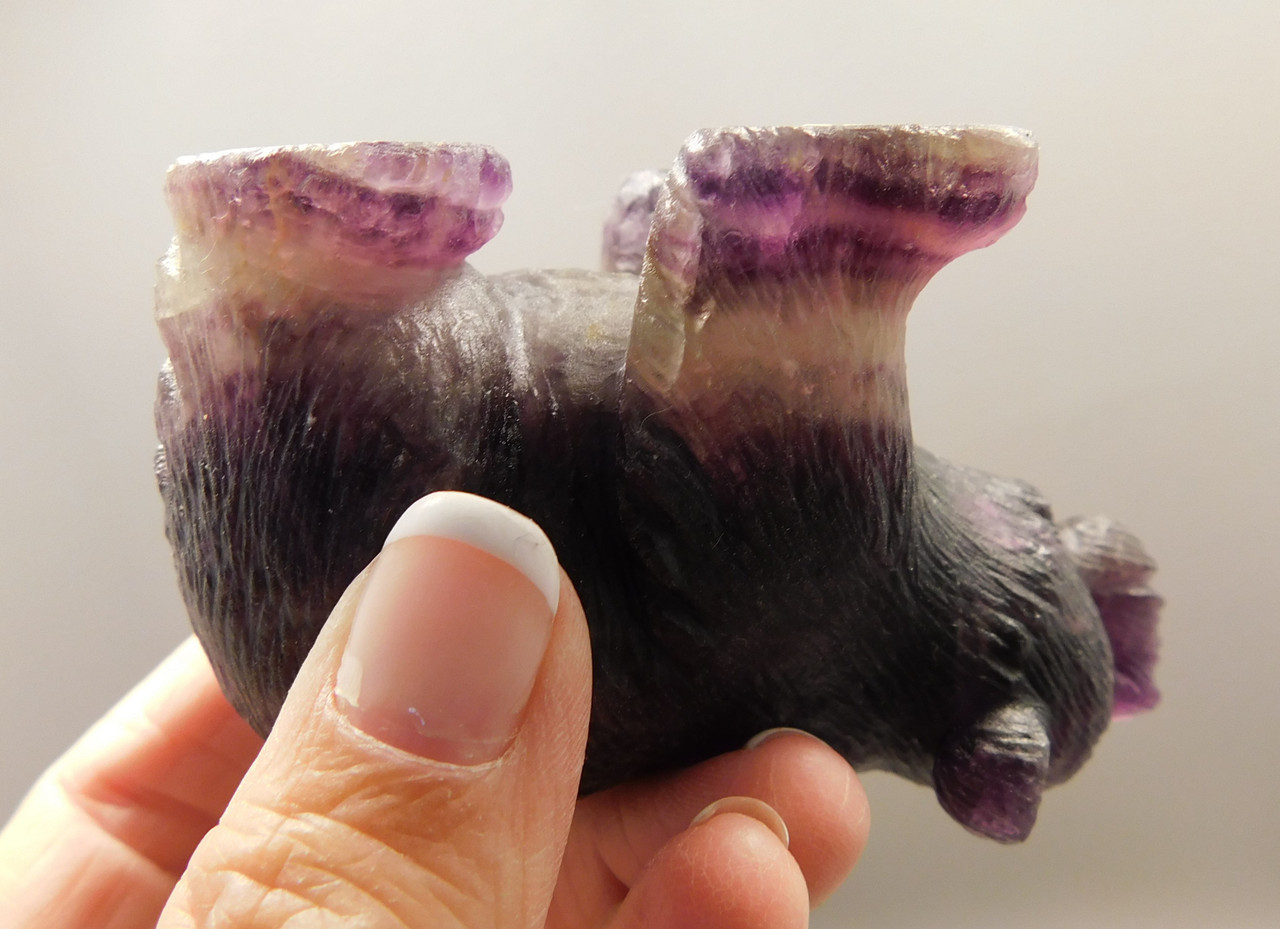 Bear Figurine Gemstone Animal Carving Purple Fluorite Crystal #O44