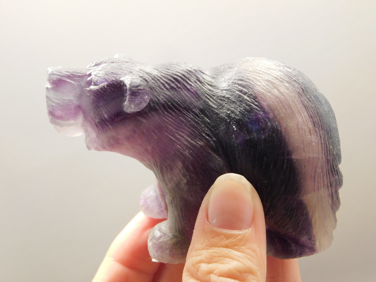 Bear Gemstone Animal Carving Purple Blue Banded Fluorite #O433