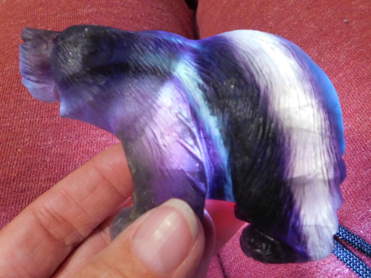 Bear Gemstone Animal Carving Purple Blue Banded Fluorite #O433