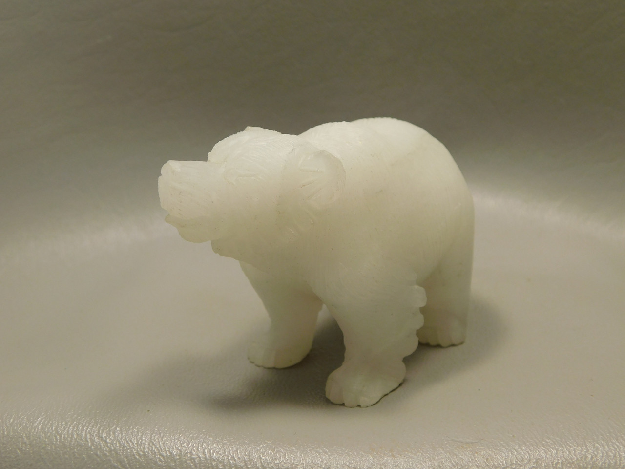 Bear Figurine Gemstone Animal Carving White Marble #O2