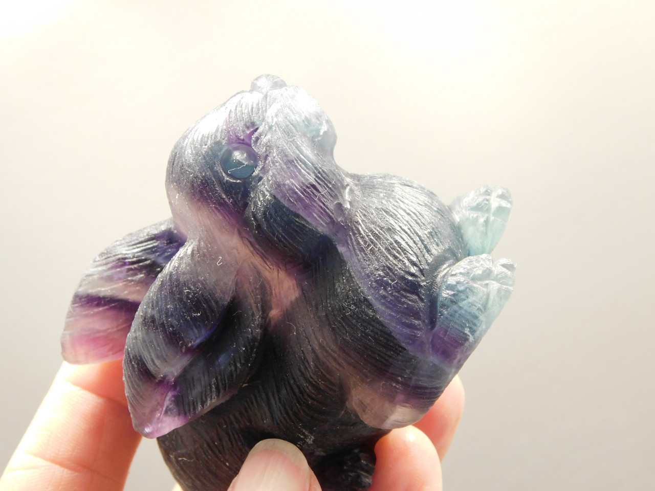 Rabbit Figurine Gemstone Animal Carving Purple Fluorite #O403