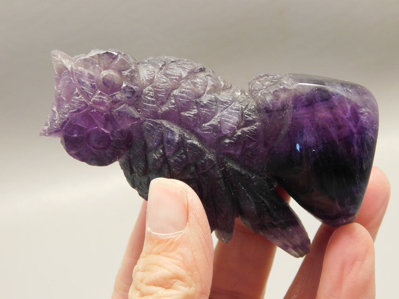 Owl Figurine 3.1 inch Gemstone Animal Carving Purple Fluorite #O420