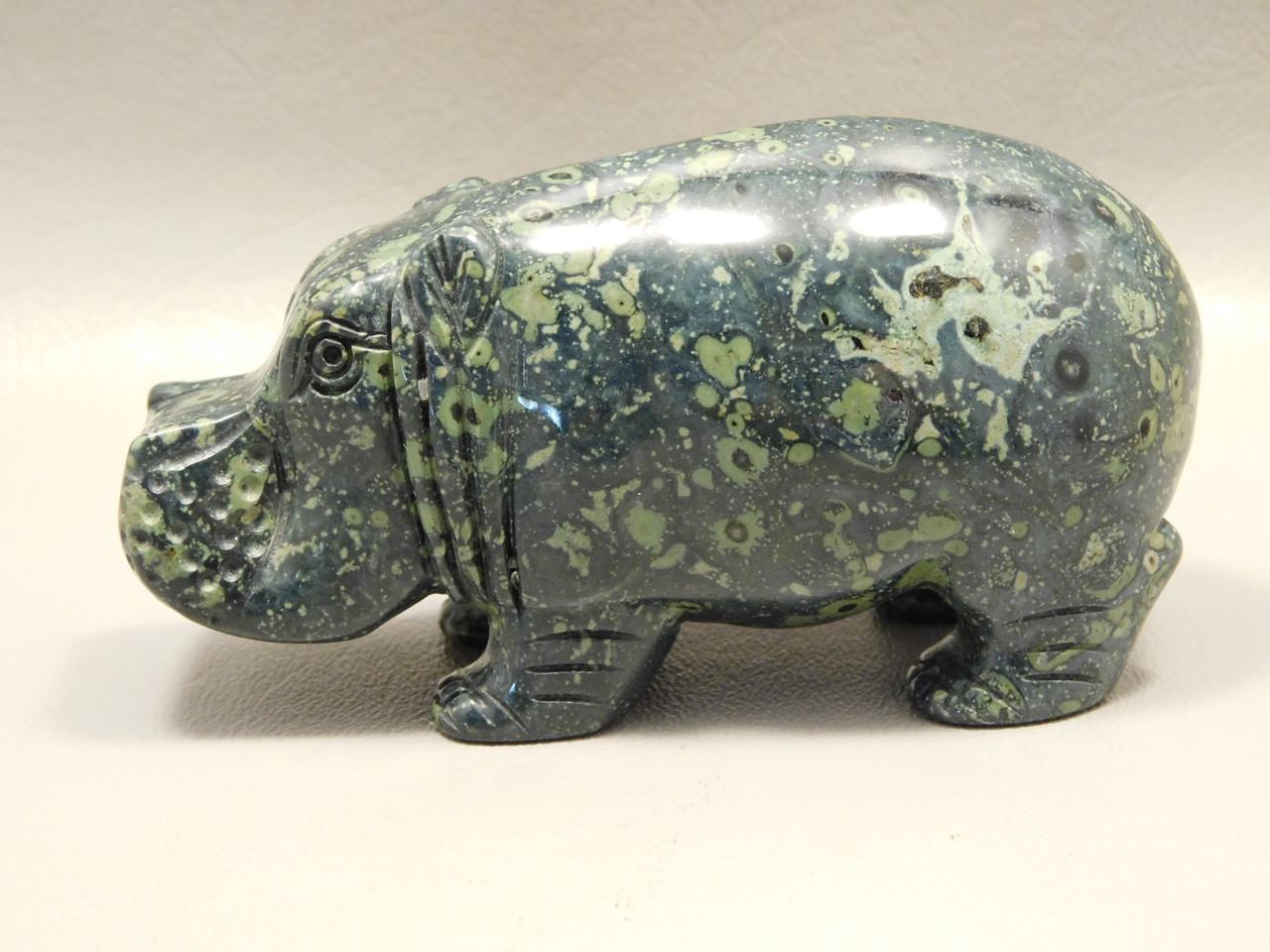 Hippopotamus Stone Figurine Kabamba Jasper Animal Carving #O156