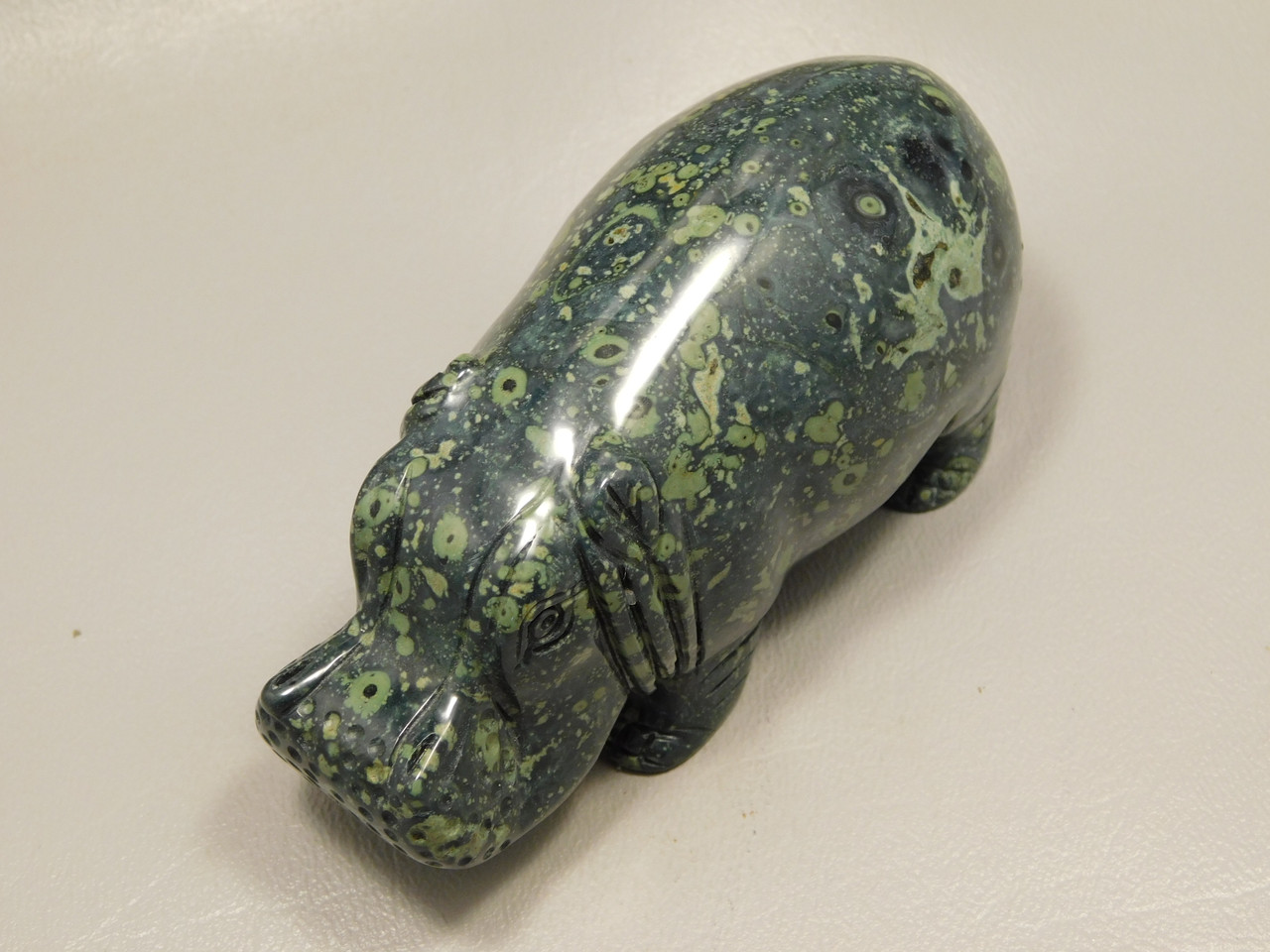 Hippopotamus Stone Figurine Kabamba Jasper Animal Carving #O156