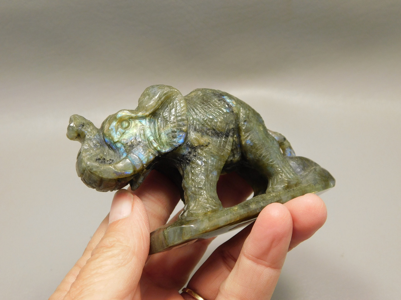 Elephant Carving Figurine Labradorite Carved Stone Animal #O446